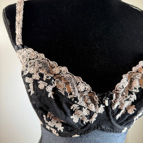 Felina Lingerie Bra 34DD Black Sheer Lace Embroidered Unlined Underwire Floral - Picture 3 of 10